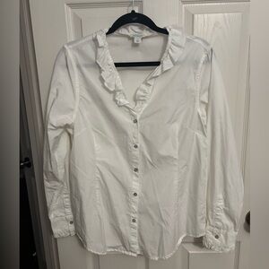 Sundance‎ | White Ruffled Button-Up Blouse Sz L